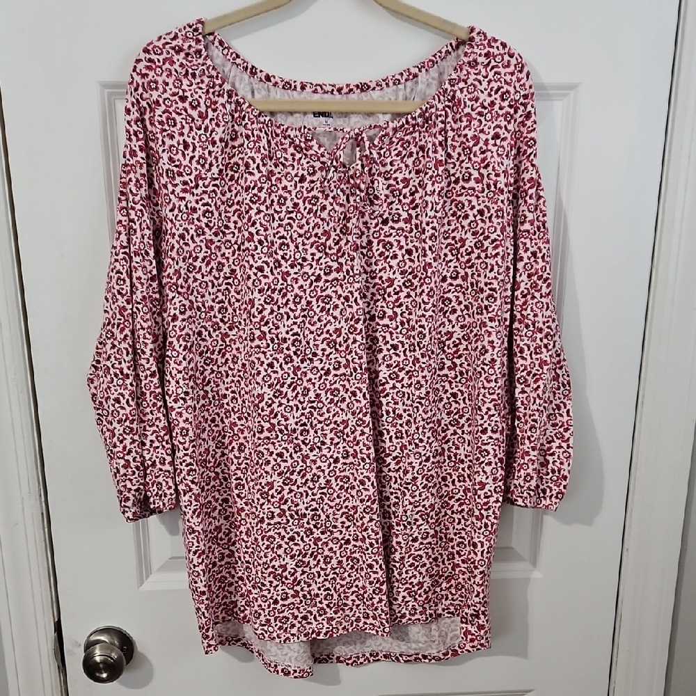 Lands' End Red and White Patterned Blouse